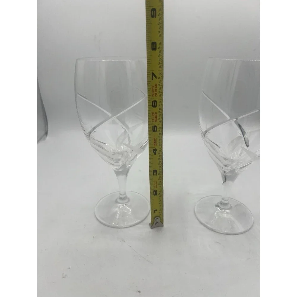 Villeroy & Boch Foglia Crystal Wine Goblets Set of 2 Frosted Leaf Cut Glass EUC